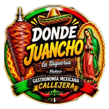 Sello de Donde Juancho: trompo al pastor, sombrero y cinta tricolor
